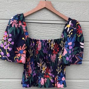 Corey Lynn Calter Smocked Short Sleeve Top. Small.